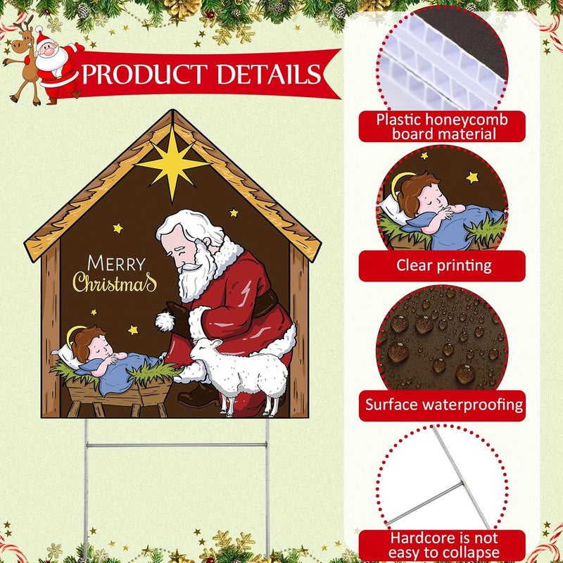 Memorywuu Large Kneeling Santa Nativity Scene Yard Sign for Christmas Outdoor Garden Lawn Decor, Religious Decorations, 23 x 30 Inch - Image 3